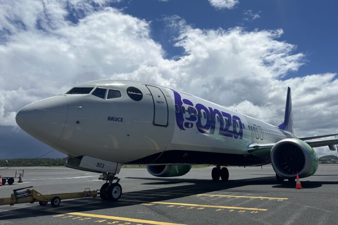 A Bonza branded plane with the name Bruce